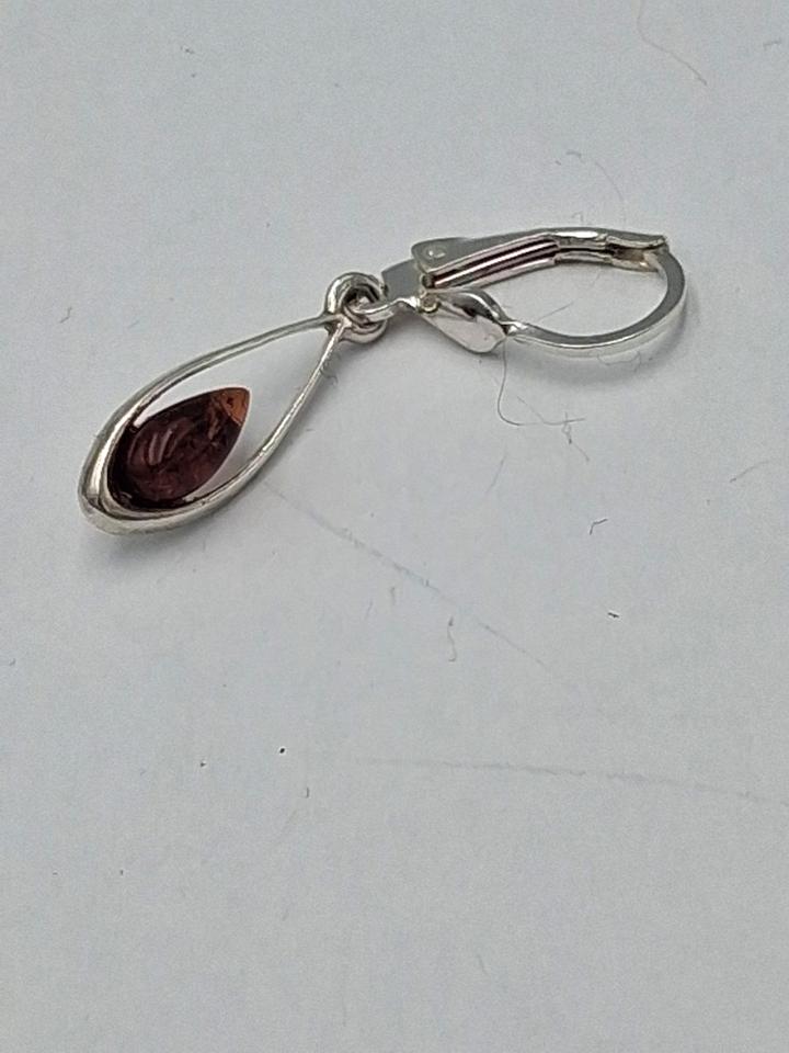 Exklusive Bernstein 925 Sterling Silber Ohrhänger | brauner -Bernstein Ohrhänger