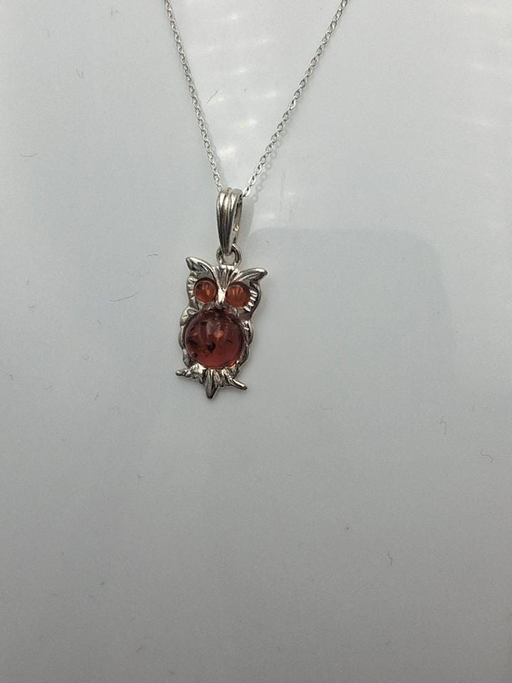 Bernstein Eulen Anhänger 925 Silber Eulenanhänger Collier Kette Plastisch Top