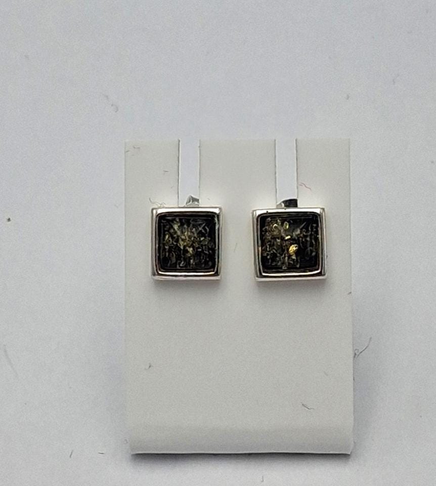 Bernstein Ohrstecker 925 Silber Unisex Ohrstecker 8 x 8 mm grüngoldener Bernstein für Sie und  Ihn