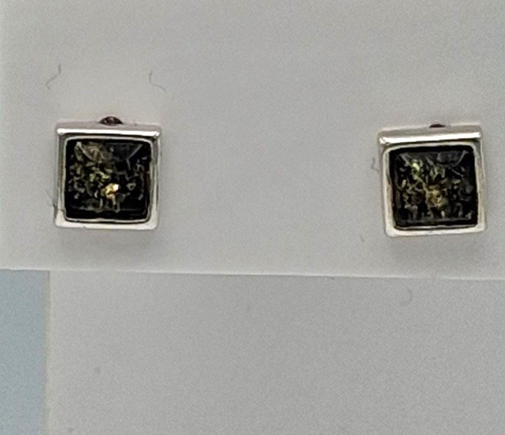 Bernstein Ohrstecker 925 Silber Unisex Ohrstecker 8 x 8 mm grüngoldener Bernstein für Sie und  Ihn