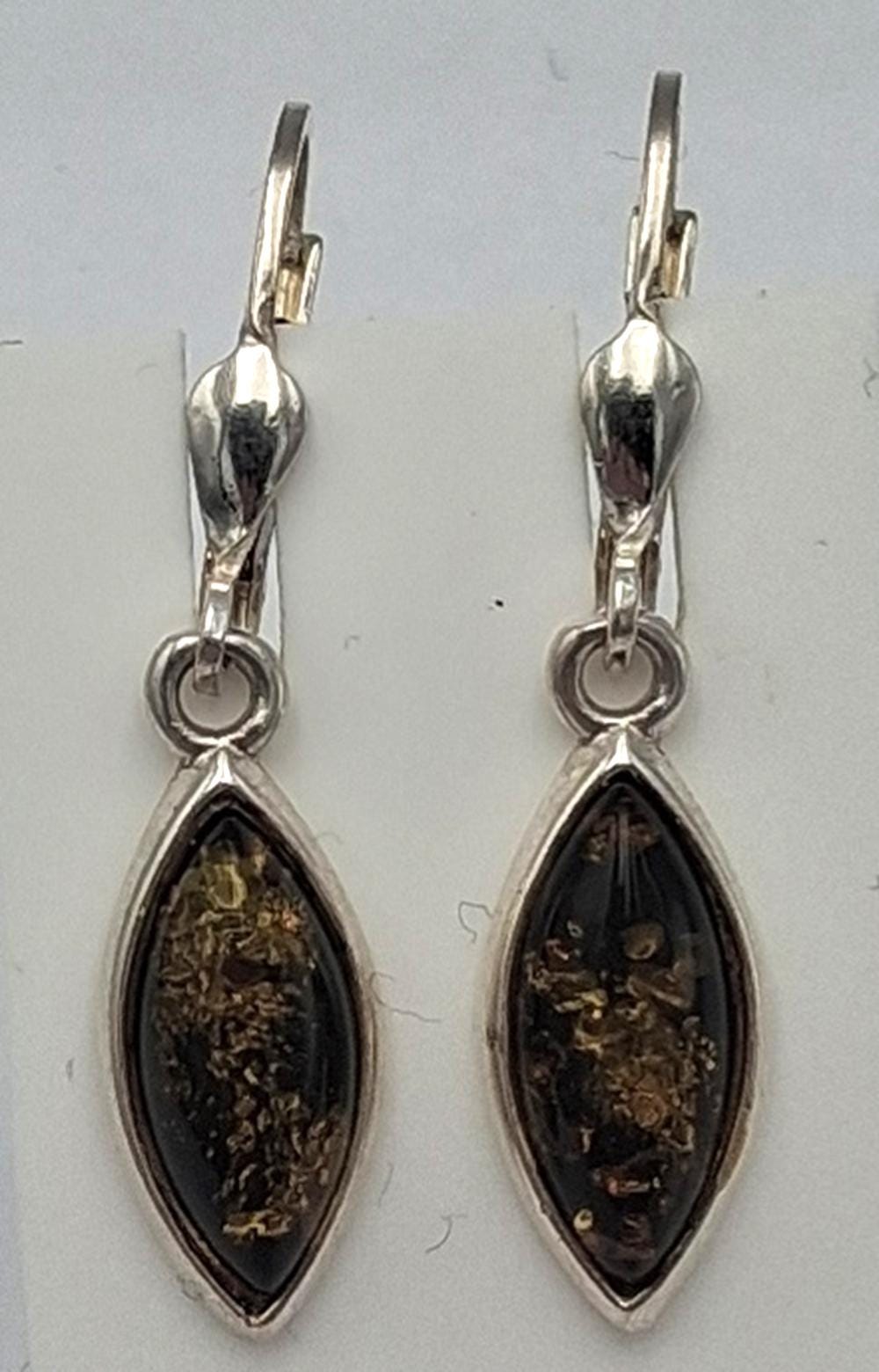 925 Silber Ohrringe Bernstein Dunkelgrün Markasit Optik Ohrhänger Elegant Güner Bernstein Top Edel