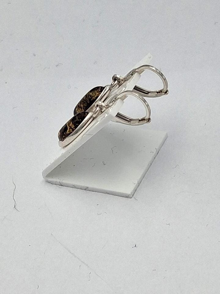 925 Silber Ohrringe Bernstein Dunkelgrün Markasit Optik Ohrhänger Elegant Güner Bernstein Top Edel