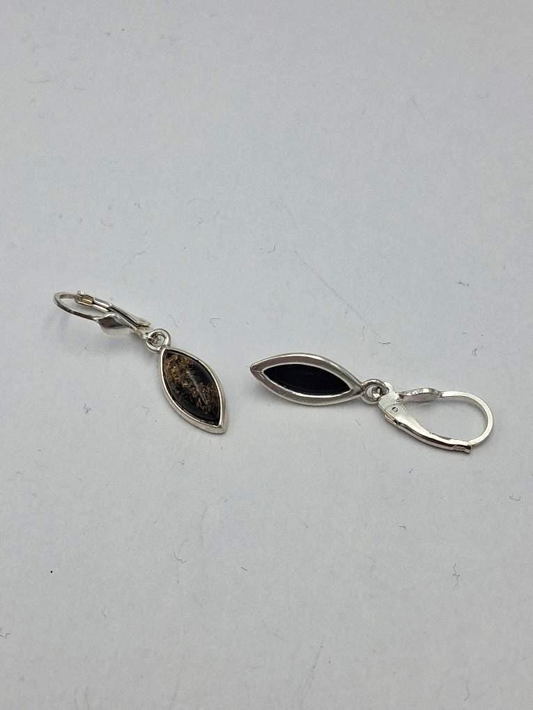 925 Silber Ohrringe Bernstein Dunkelgrün Markasit Optik Ohrhänger Elegant Güner Bernstein Top Edel