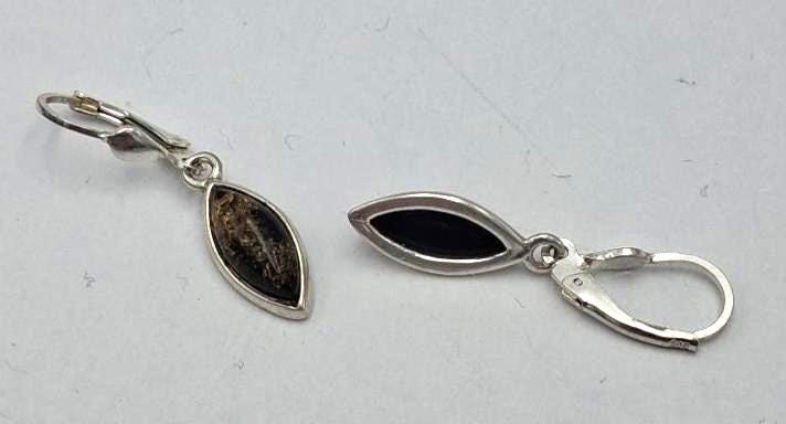 925 Silber Ohrringe Bernstein Dunkelgrün Markasit Optik Ohrhänger Elegant Güner Bernstein Top Edel
