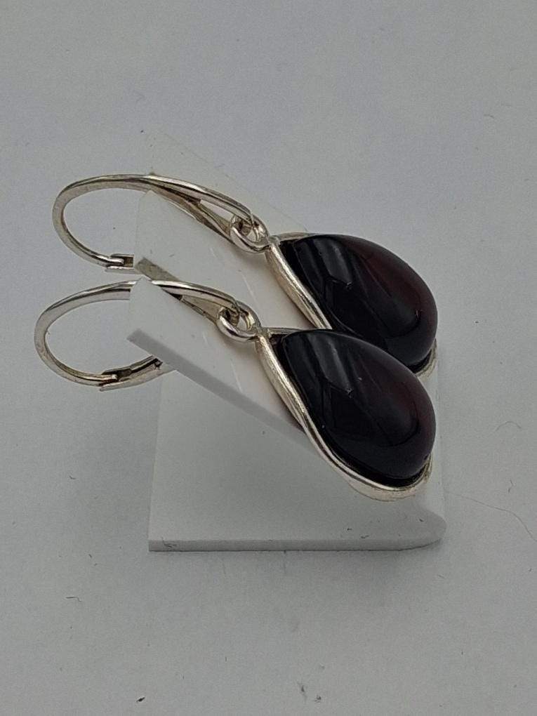 Bernstein Tropfenohrringe / Ohrhänger aus 925 Sterling Silber  Bordeaux Rot & Zeitlos