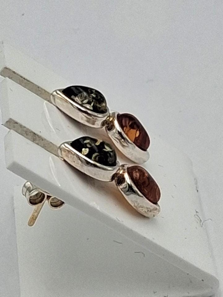 Bernsteinohrstecker 925 Silber Bernstein Ohrschmuck Edel braun grüner Benrstein