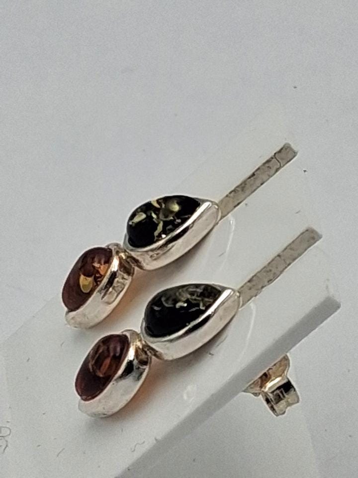 Bernsteinohrstecker 925 Silber Bernstein Ohrschmuck Edel braun grüner Benrstein