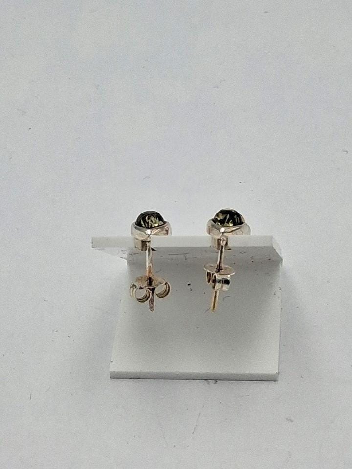 Bernsteinohrstecker 925 Silber Bernstein Ohrschmuck Edel braun grüner Benrstein