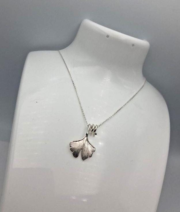 Anhänger Ginkgoblatt 925 Silber Collier Kette Ginkgo Blatt Top Edel