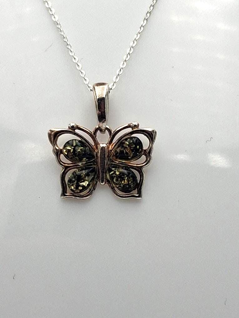 Bernstein-Schmetterling Anhänger  Handgefertigtes Naturwunder in 925 Sterling