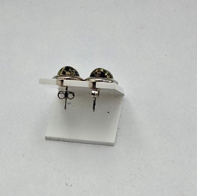 Bernstein-Ohrstecker (UNIKAT) | 925 Silber Oval mit grünem Mosaik-Bernstein