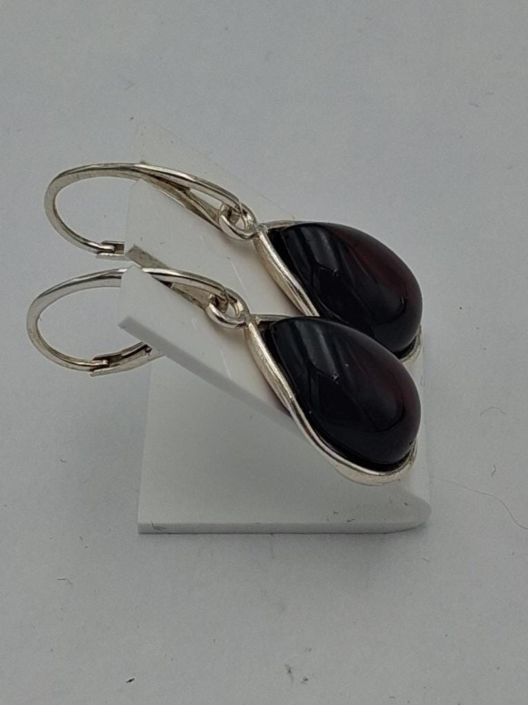 Bernstein Tropfenohrringe / Ohrhänger aus 925 Sterling Silber  Bordeaux Rot & Zeitlos