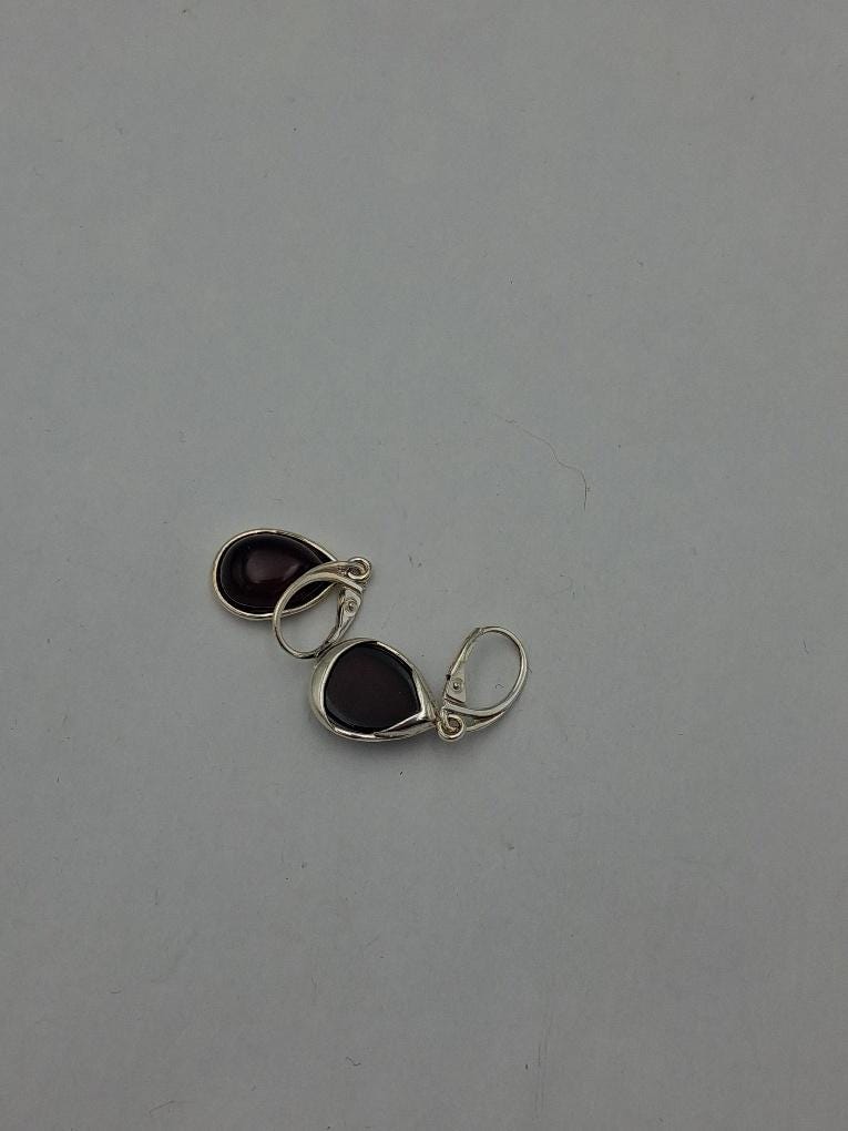 Bernstein Tropfenohrringe / Ohrhänger aus 925 Sterling Silber  Bordeaux Rot & Zeitlos