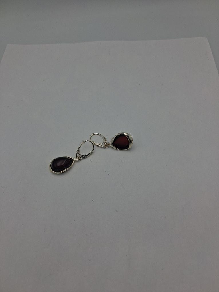 Bernstein Tropfenohrringe / Ohrhänger aus 925 Sterling Silber  Bordeaux Rot & Zeitlos