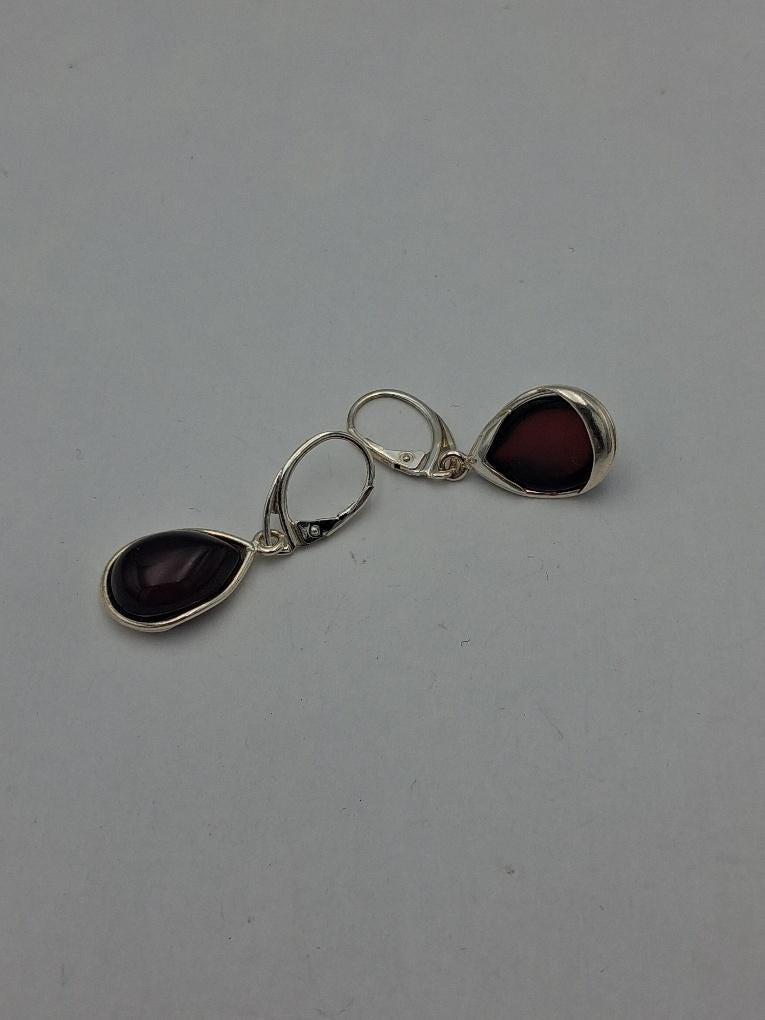 Bernstein Tropfenohrringe / Ohrhänger aus 925 Sterling Silber  Bordeaux Rot & Zeitlos