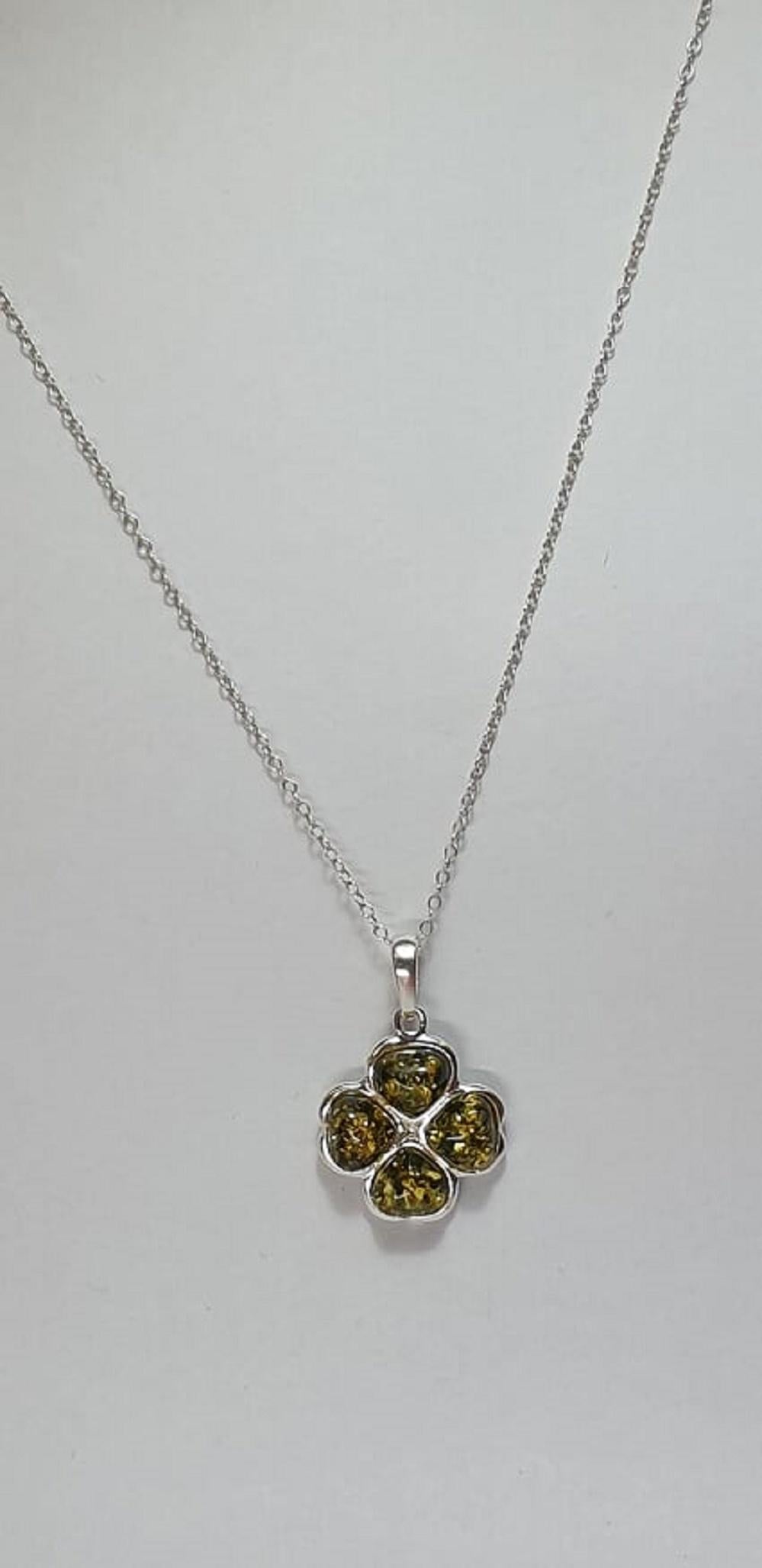Bernstein Kleeblatt Anhänger 925 Silber Glückssymbol Collier Kette Top Edel