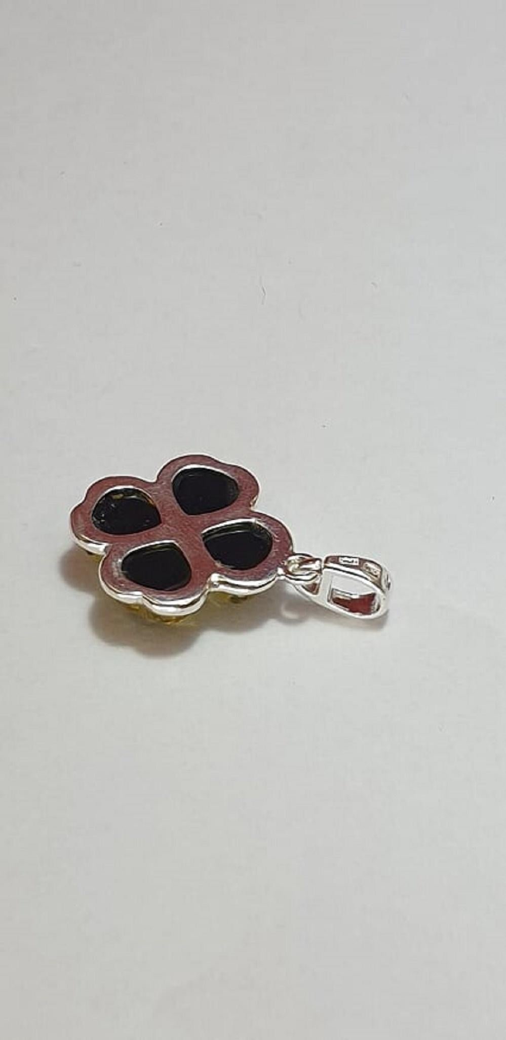 Bernstein Kleeblatt Anhänger 925 Silber Glückssymbol Collier Kette Top Edel