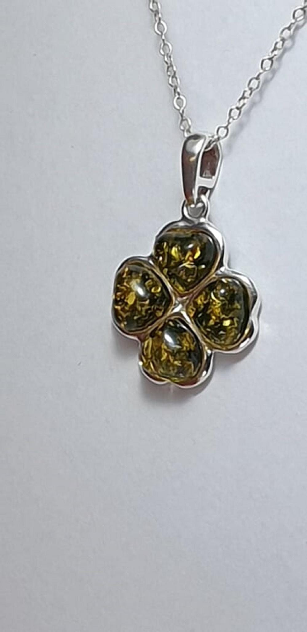 Bernstein Kleeblatt Anhänger 925 Silber Glückssymbol Collier Kette Top Edel