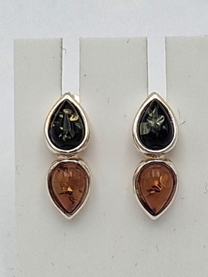 Bernsteinohrstecker 925 Silber Bernstein Ohrschmuck Edel braun grüner Benrstein