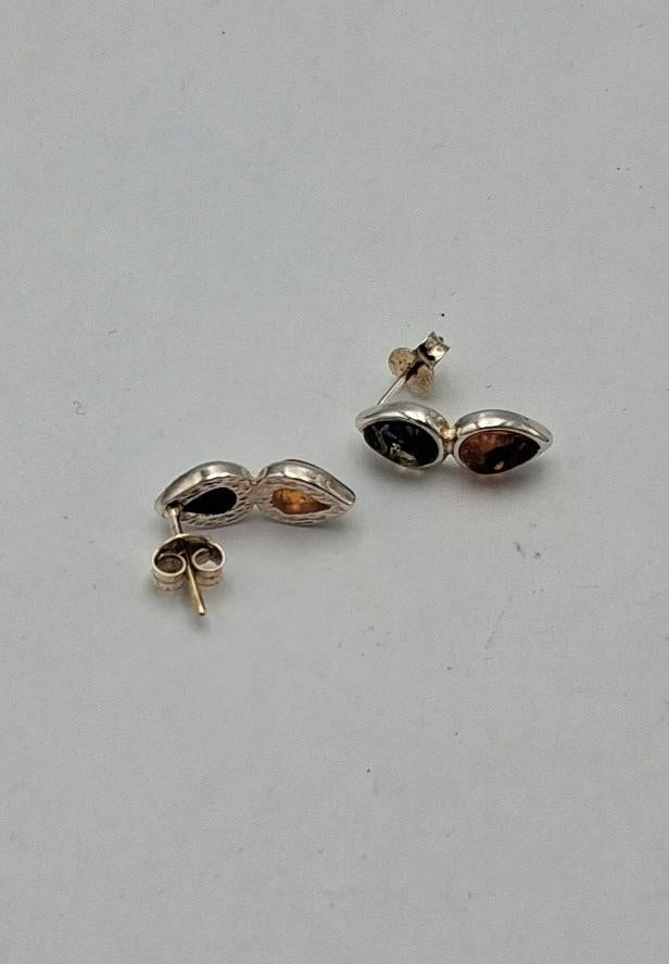 Bernsteinohrstecker 925 Silber Bernstein Ohrschmuck Edel braun grüner Benrstein