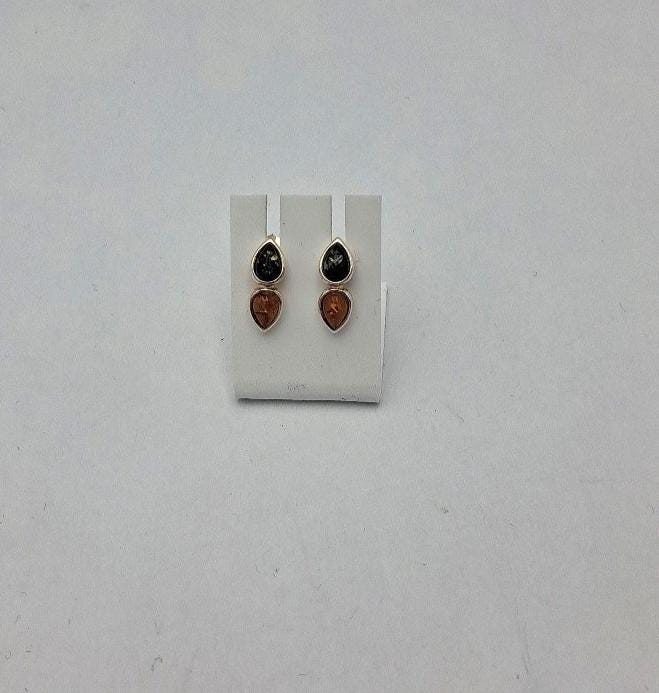 Bernsteinohrstecker 925 Silber Bernstein Ohrschmuck Edel braun grüner Benrstein