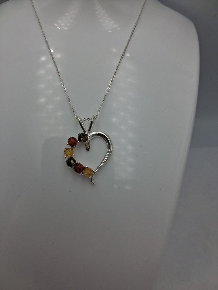 Bernstein Herz Anhänger 925 Silber Collier Kette Silberherz mit Bernstein
