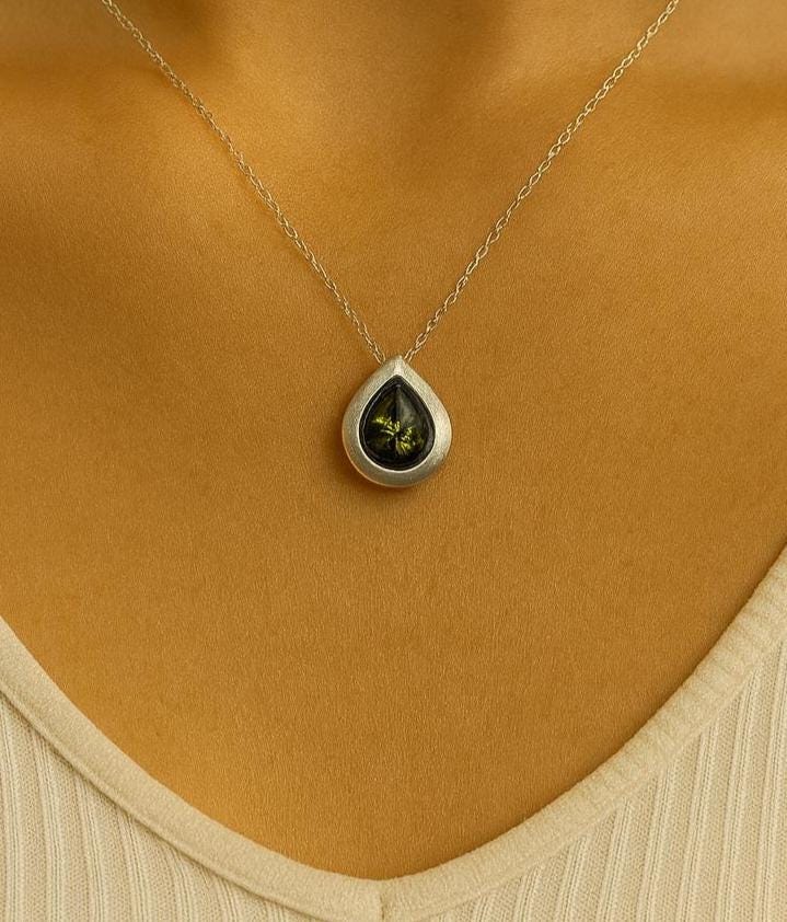 Designer Bernstein Anhänger 925 Silber Collier Kette Bernsteinanhänger Top Edel