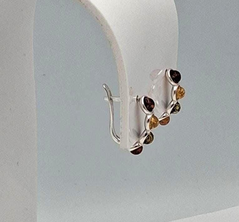 Bernstein Halbrohr-Creolen  Sterling Silber 925 Multicolor Sterling Creolen