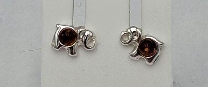 Elefanten Ohrstecker  925 Sterling Silber mit dunklem Natur-Bernstein  Tier ohrstecker für Kinder