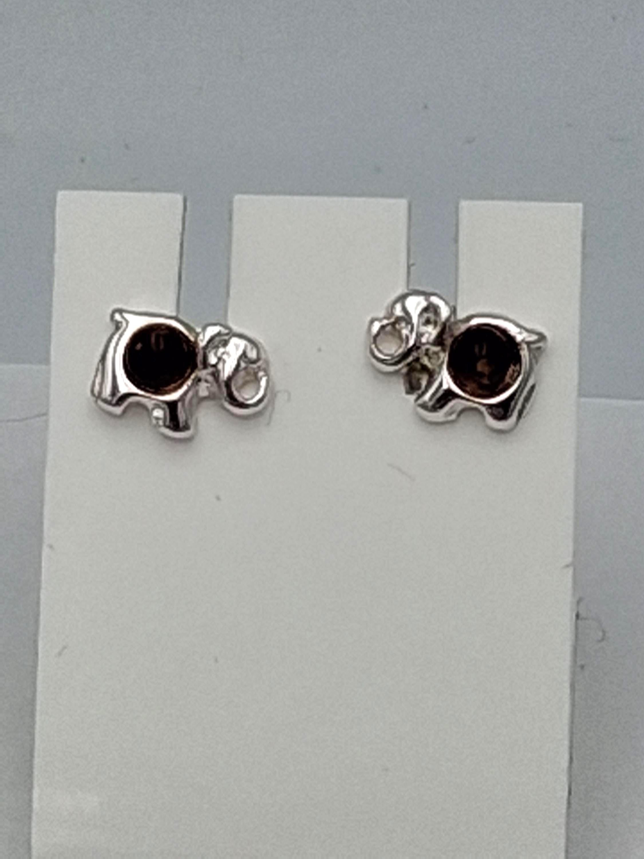 Elefanten Ohrstecker  925 Sterling Silber mit dunklem Natur-Bernstein  Tier ohrstecker für Kinder
