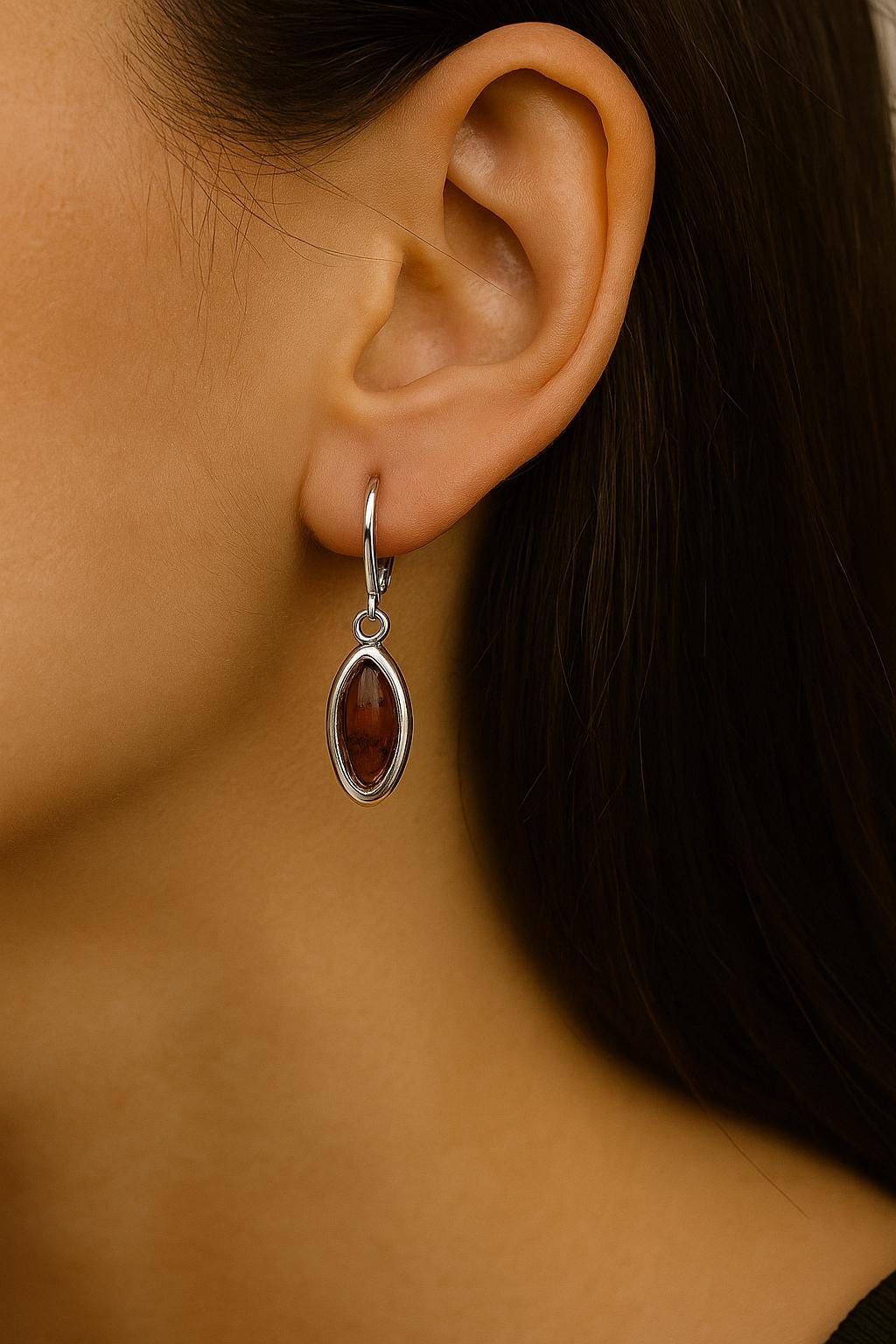 Bernstein Ohrhänger (Tropfenform/Oval)  925 Sterling Silber mit Brisur