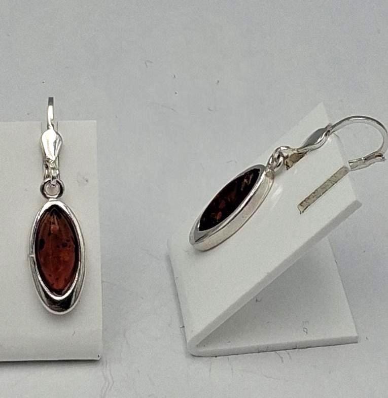 Bernstein Ohrhänger (Tropfenform/Oval)  925 Sterling Silber mit Brisur