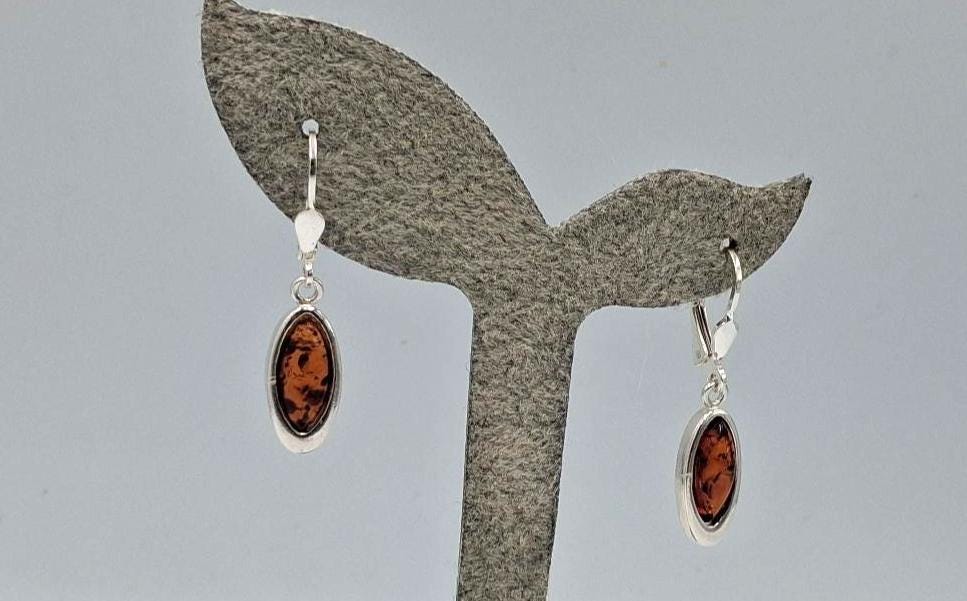 Bernstein Ohrhänger (Tropfenform/Oval)  925 Sterling Silber mit Brisur