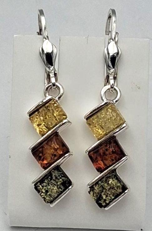 Bernstein Ohrhänger 925 Sterling Silber | Langer Ohrschmuck dreifarbig ca 4,3 gr