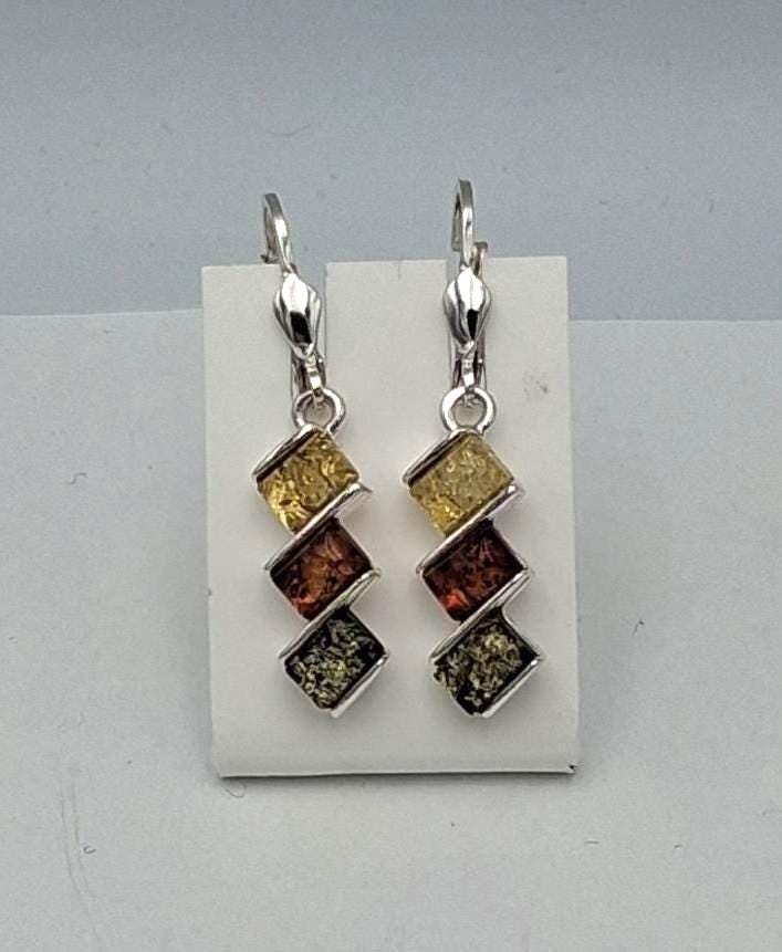 Bernstein Ohrhänger 925 Sterling Silber | Langer Ohrschmuck dreifarbig ca 4,3 gr