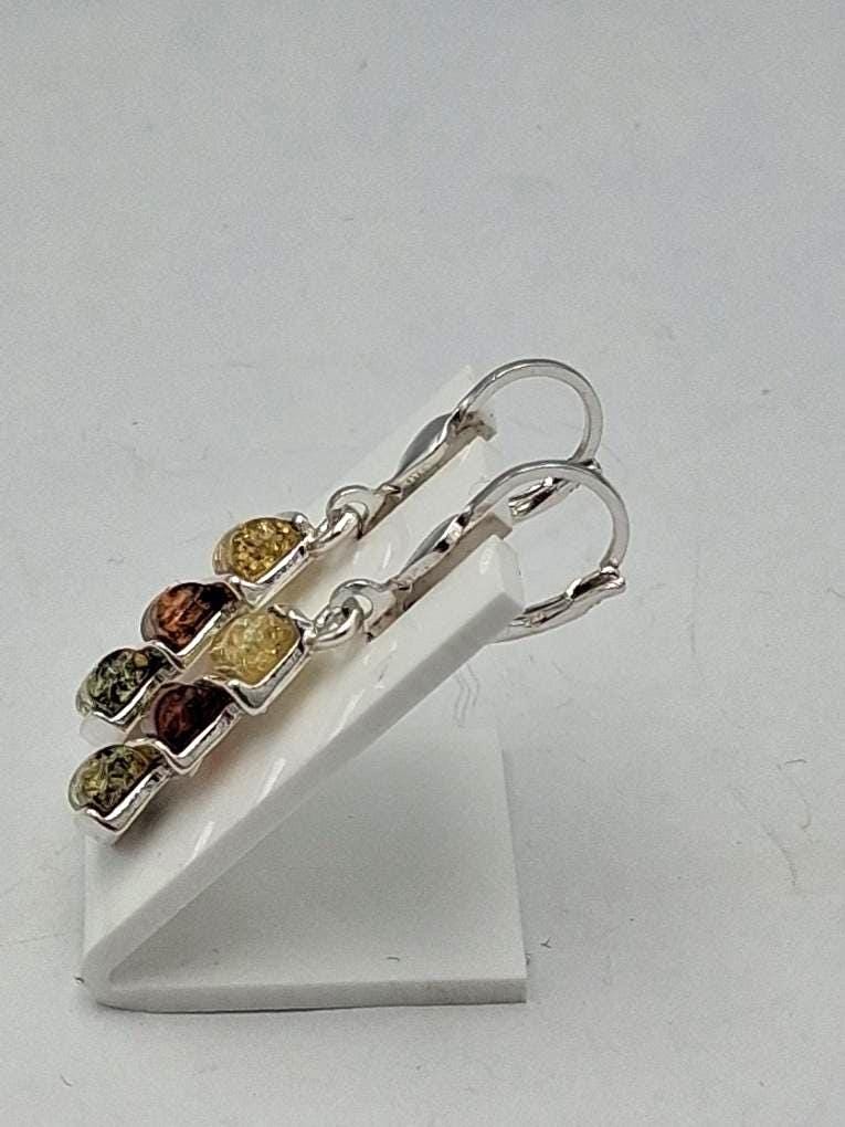 Bernstein Ohrhänger 925 Sterling Silber | Langer Ohrschmuck dreifarbig ca 4,3 gr