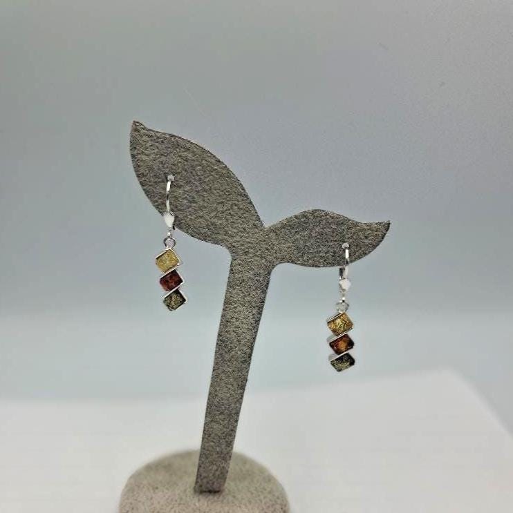 Bernstein Ohrhänger 925 Sterling Silber | Langer Ohrschmuck dreifarbig ca 4,3 gr