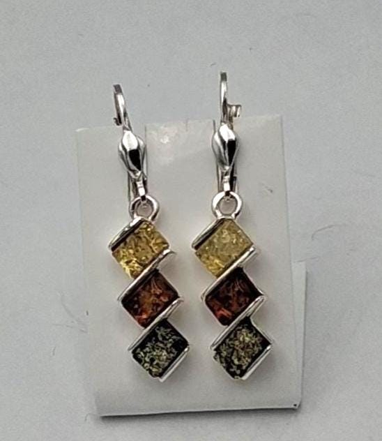 Bernstein Ohrhänger 925 Sterling Silber | Langer Ohrschmuck dreifarbig ca 4,3 gr