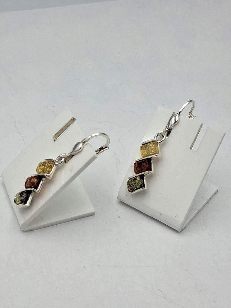 Bernstein Ohrhänger 925 Sterling Silber | Langer Ohrschmuck dreifarbig ca 4,3 gr