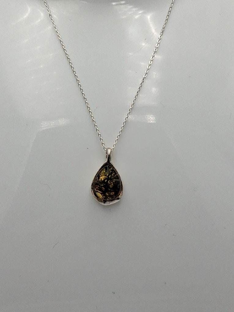 Bernstein Designer Anhänger 925 Silber Collier Kette Bernsteinanhänger Top Edel