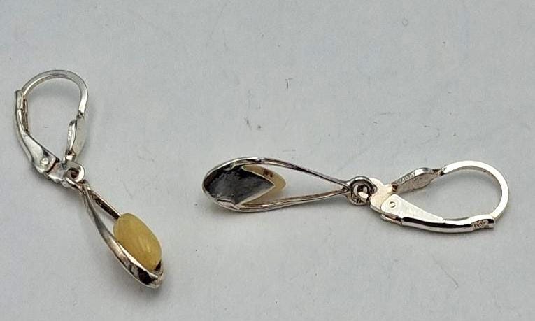 Exklusive Bernstein 925 Sterling Silber Ohrhänger  Milch  -Bernstein Ohrhänger Bu