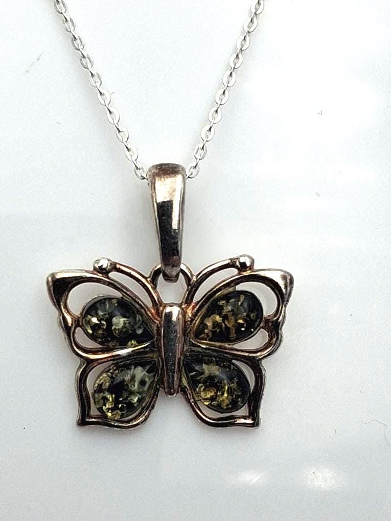 Bernstein-Schmetterling Anhänger  Handgefertigtes Naturwunder in 925 Sterling