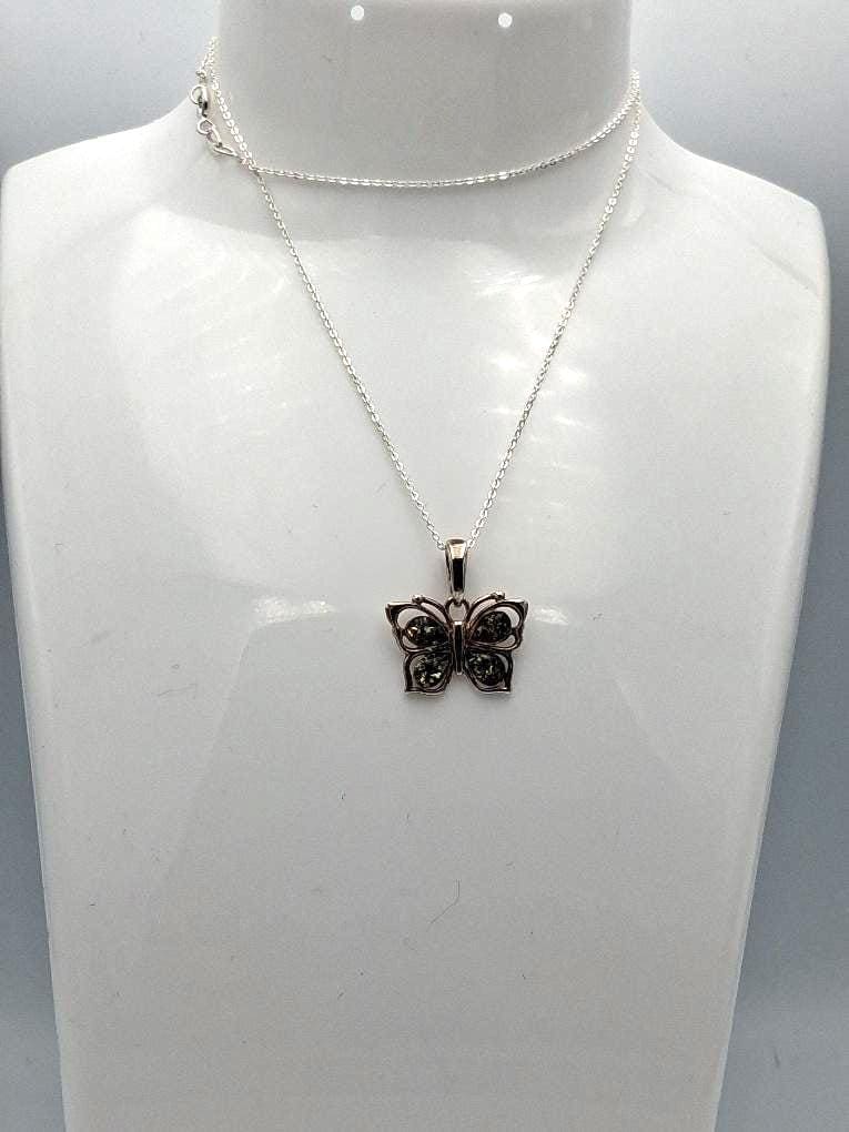 Bernstein-Schmetterling Anhänger  Handgefertigtes Naturwunder in 925 Sterling
