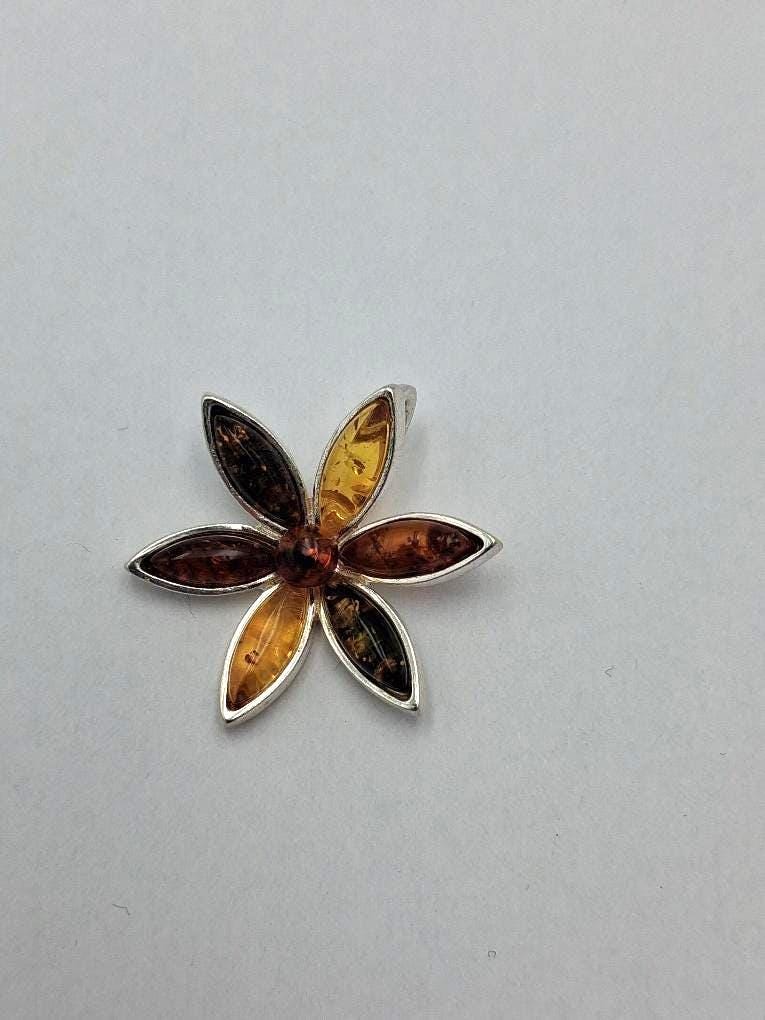 Blumen Anhänger 925 Silber Collier Kette Bernstein aus Letland drei verschiedene Farben von Bernstein aus dem Baltikum Edel