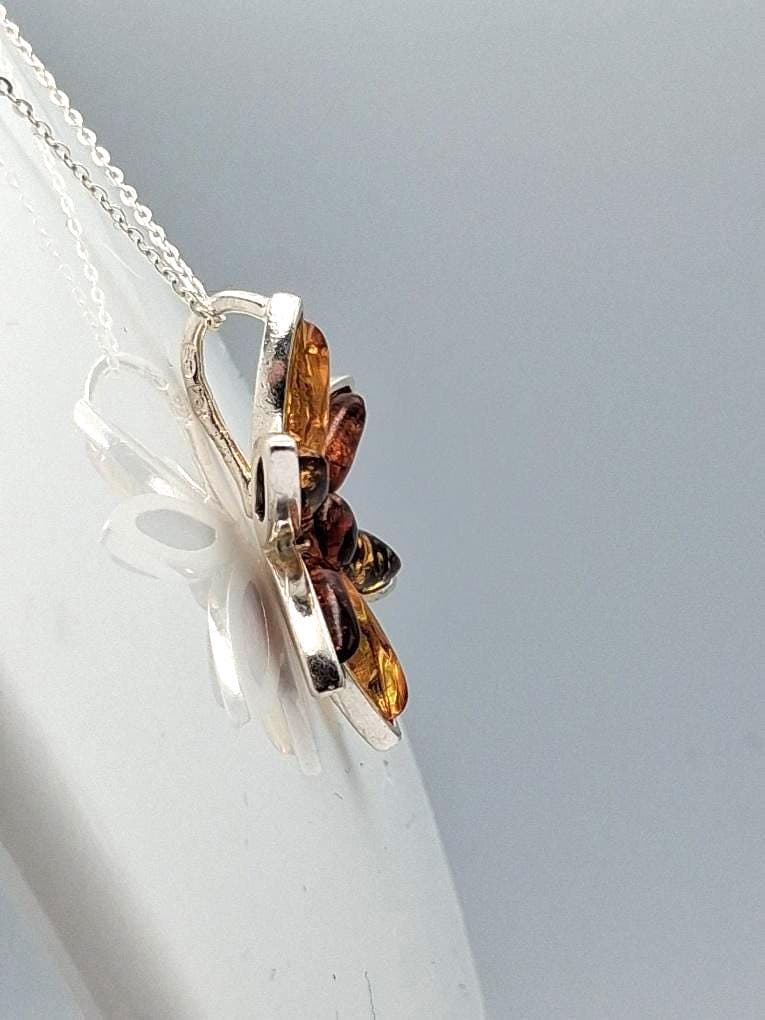 Blumen Anhänger 925 Silber Collier Kette Bernstein aus Letland drei verschiedene Farben von Bernstein aus dem Baltikum Edel