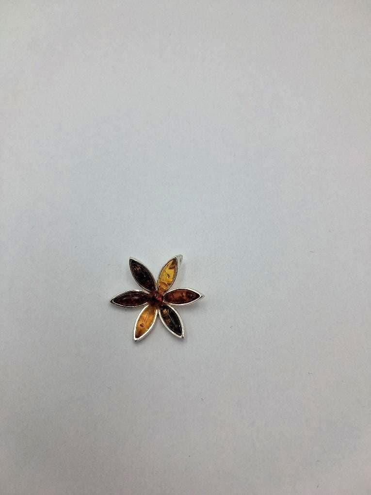 Blumen Anhänger 925 Silber Collier Kette Bernstein aus Letland drei verschiedene Farben von Bernstein aus dem Baltikum Edel