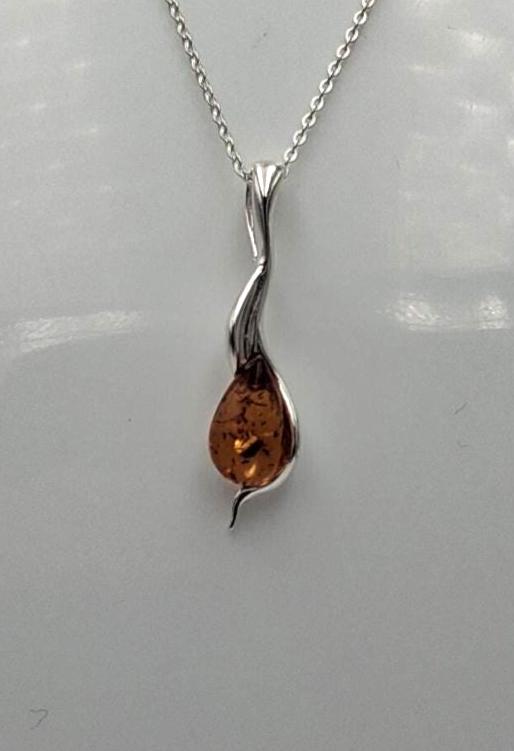Anhänger mit Bernstein-Tropfen 925 Sterling Silber Collier vom Baltikum