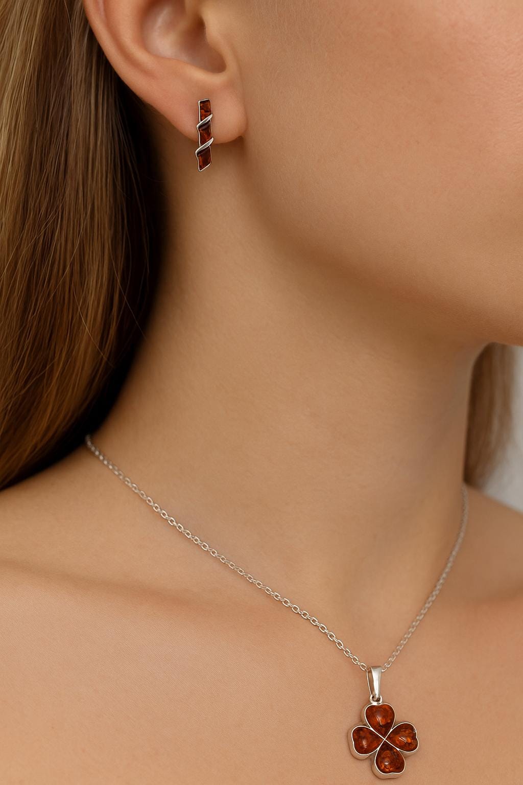 Bernstein Kleeblatt Anhänger 925 Silber Glückssymbol Collier Kette Top Edel