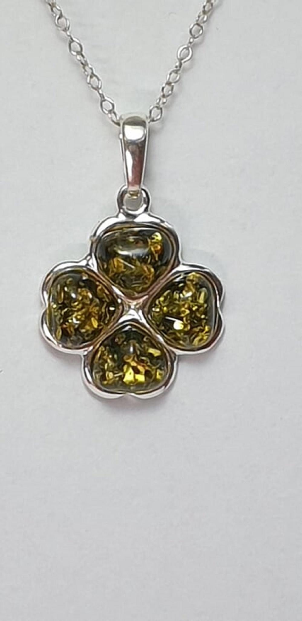 Bernstein Kleeblatt Anhänger 925 Silber Glückssymbol Collier Kette Top Edel