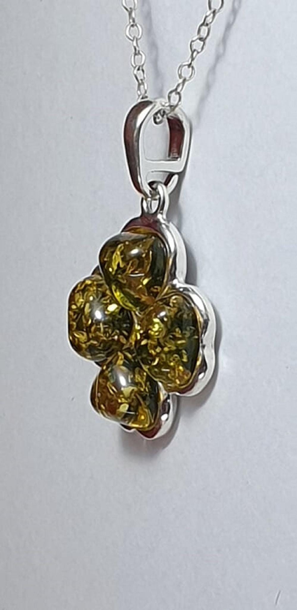 Bernstein Kleeblatt Anhänger 925 Silber Glückssymbol Collier Kette Top Edel